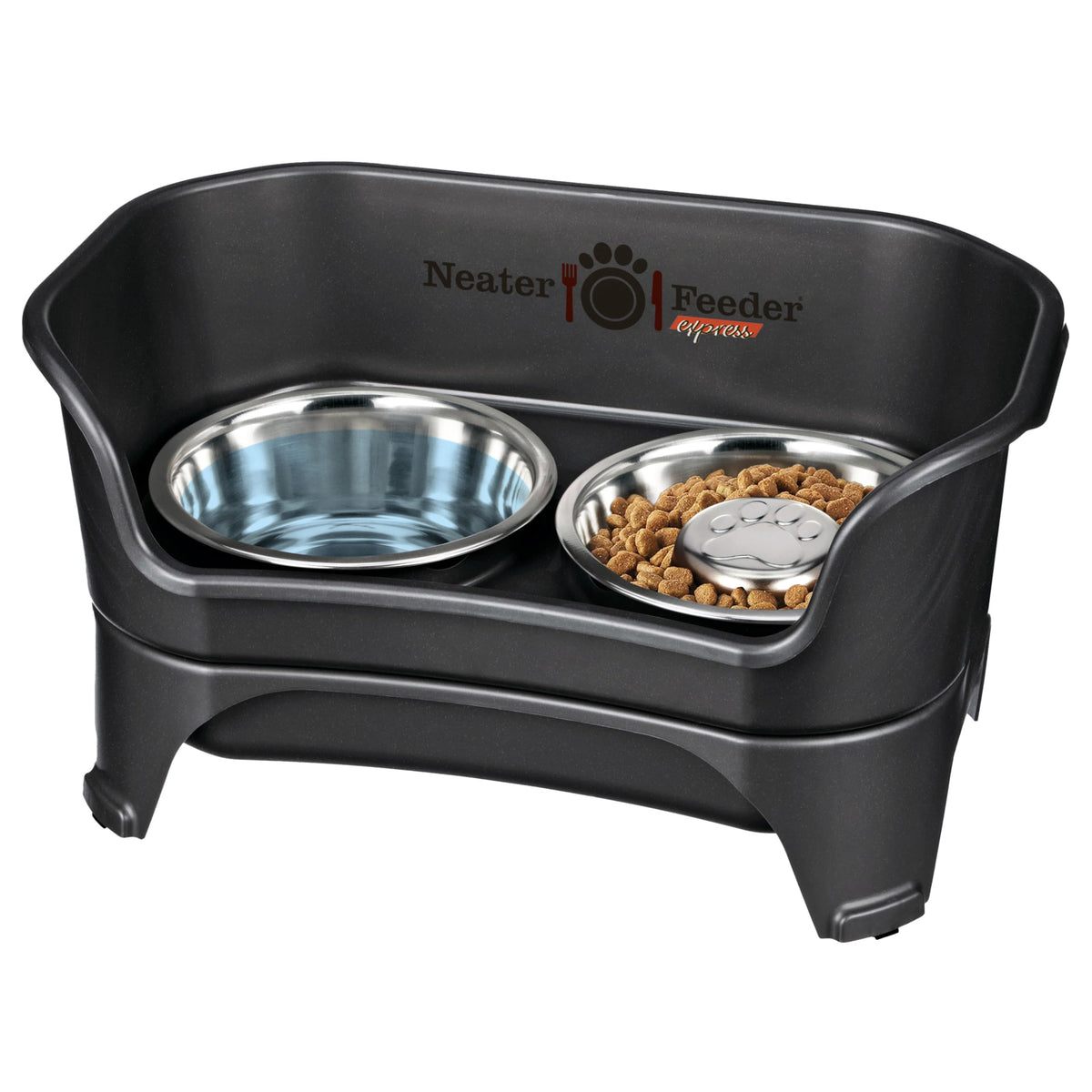 Neater Feeder Express Mess Proof Dog Bowls Elevated for Small Breeds Under 15 Lb, Made in USA, No Spill Raised Dog Food Bowl Stand, Stainless Steel Food and Water Bowl Set, Feeding Station, Grey