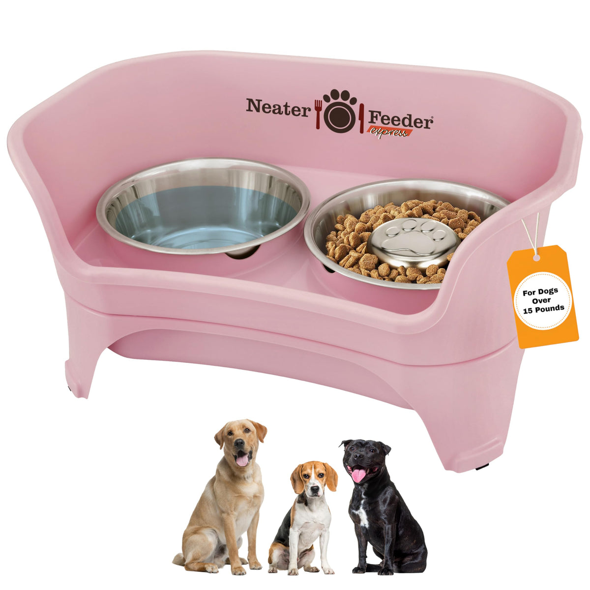 Neater Feeder Express Mess Proof Dog Bowls Elevated for Small Breeds Under 15 Lb, Made in USA, No Spill Raised Dog Food Bowl Stand, Stainless Steel Food and Water Bowl Set, Feeding Station, Grey