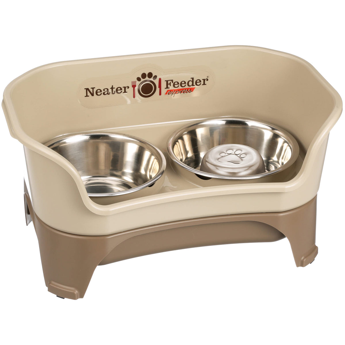 Neater Feeder Express Mess Proof Dog Bowls Elevated for Small Breeds Under 15 Lb, Made in USA, No Spill Raised Dog Food Bowl Stand, Stainless Steel Food and Water Bowl Set, Feeding Station, Grey