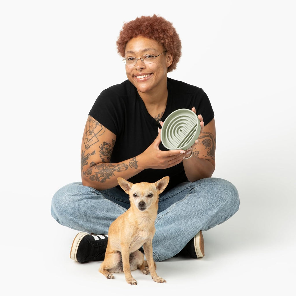 Slow Feeder Dog Bowls - Small Size Silicone Slow Eating Dog Bowl for Puppies & Dogs with Suction Cup -Dishwasher-Safe, Lick Mat Design, Reduces Gulping, for All Breeds, 6”x1.25”- Sage