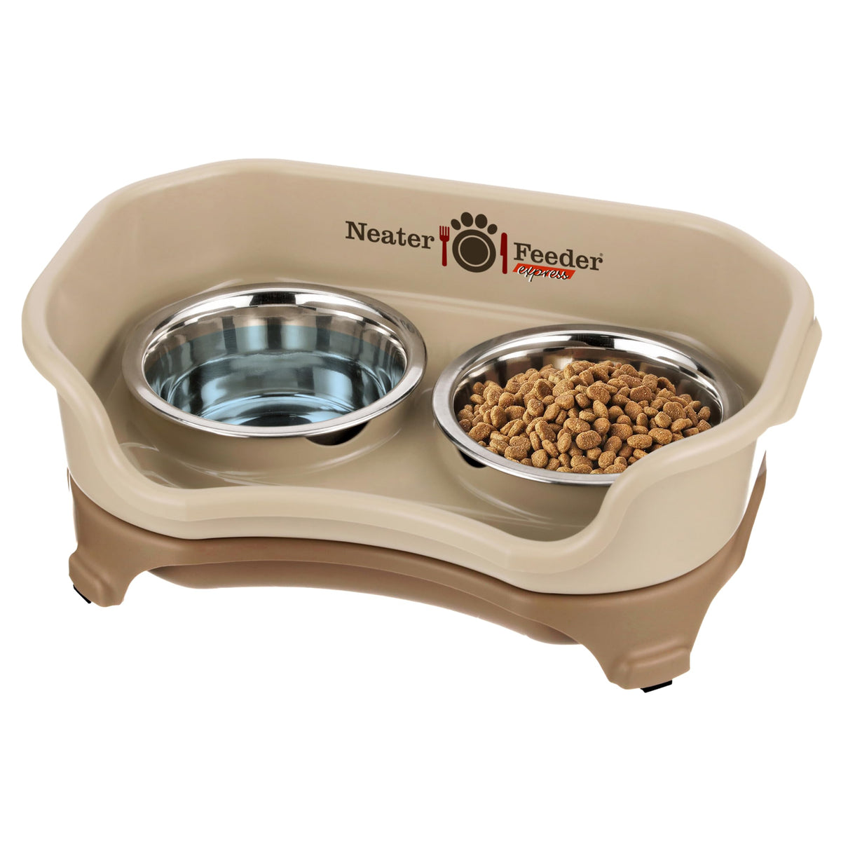 Neater Feeder Express Mess Proof Dog Bowls Elevated for Small Breeds Under 15 Lb, Made in USA, No Spill Raised Dog Food Bowl Stand, Stainless Steel Food and Water Bowl Set, Feeding Station, Grey