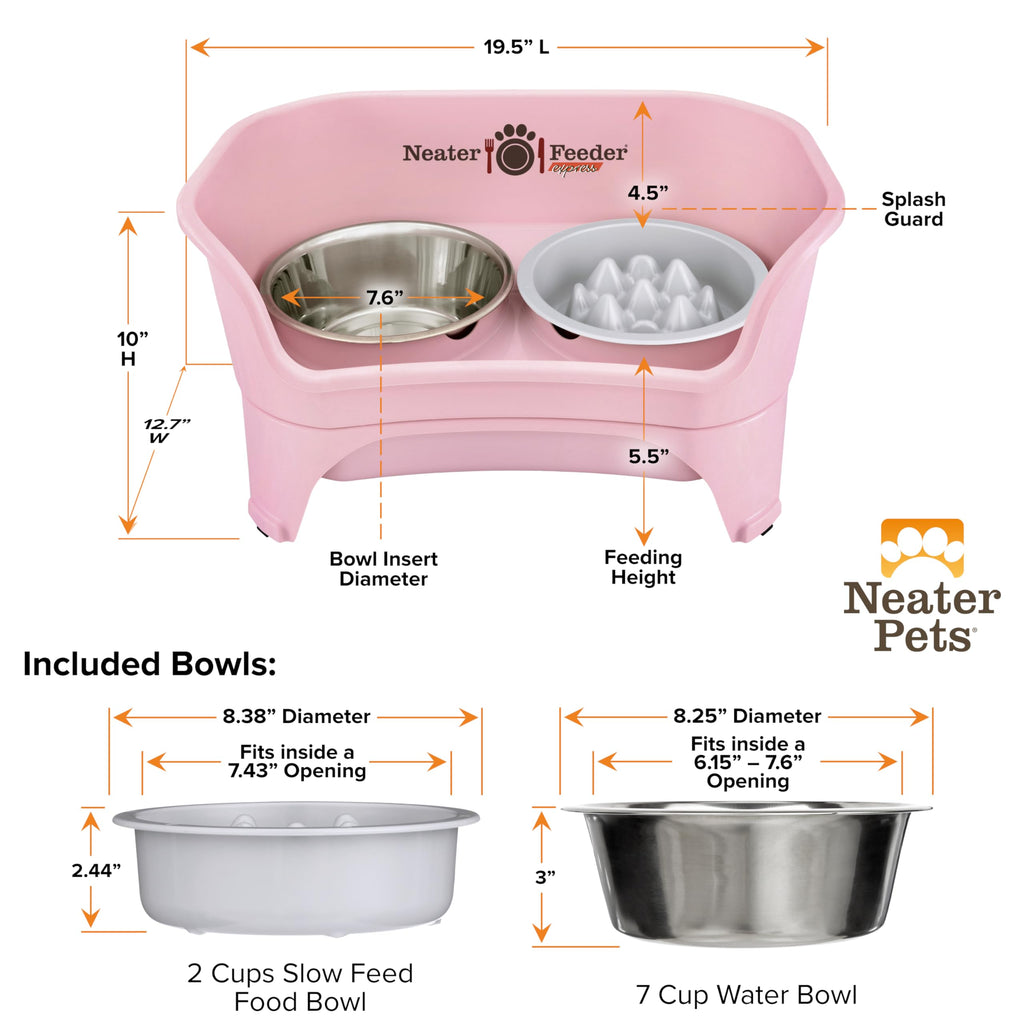 Neater Feeder Express Mess Proof Dog Bowls Elevated for Small Breeds Under 15 Lb, Made in USA, No Spill Raised Dog Food Bowl Stand, Stainless Steel Food and Water Bowl Set, Feeding Station, Grey