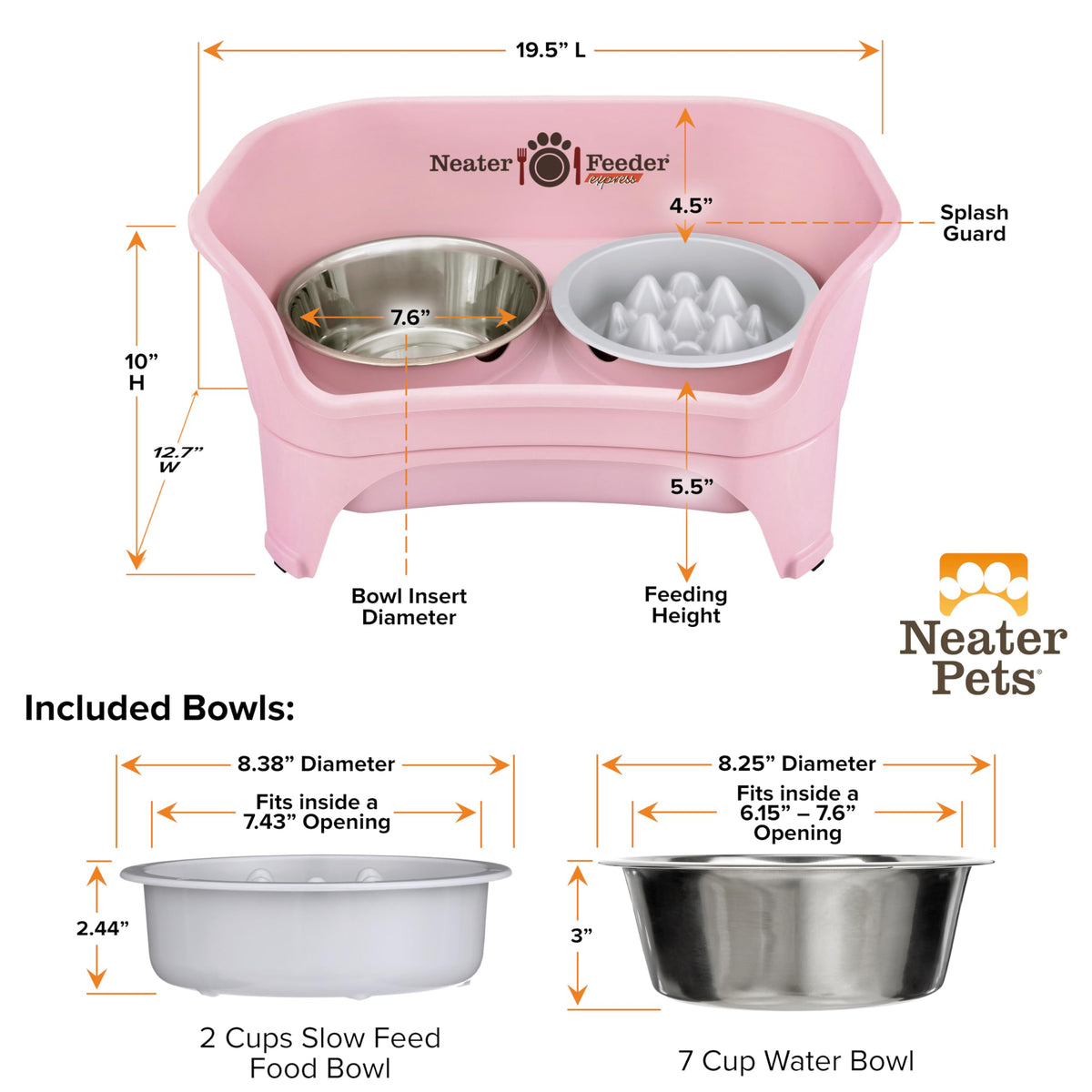 Neater Feeder Express Mess Proof Dog Bowls Elevated for Small Breeds Under 15 Lb, Made in USA, No Spill Raised Dog Food Bowl Stand, Stainless Steel Food and Water Bowl Set, Feeding Station, Grey
