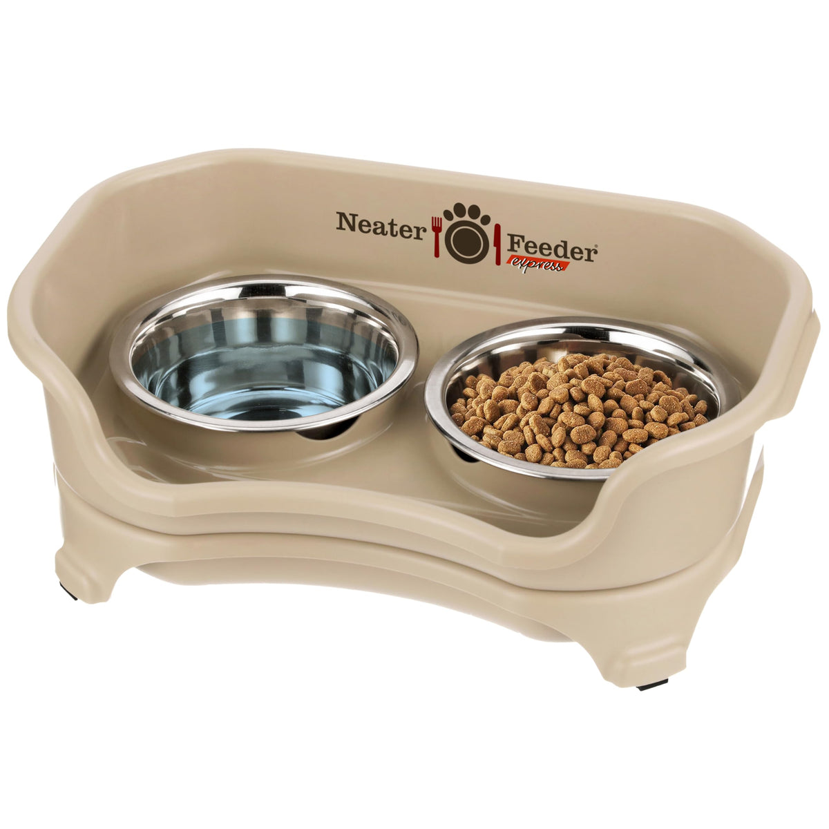 Neater Feeder Express Mess Proof Dog Bowls Elevated for Small Breeds Under 15 Lb, Made in USA, No Spill Raised Dog Food Bowl Stand, Stainless Steel Food and Water Bowl Set, Feeding Station, Grey
