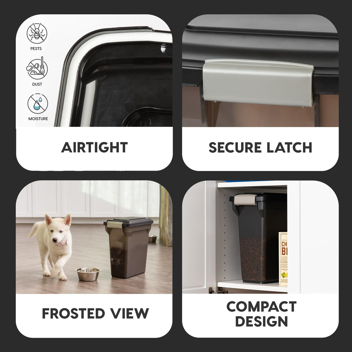 IRIS USA Dog Food Storage Container, Up to 13 lbs, Dark Gray, Made in USA | Includes 2-Cup Scoop, Airtight Seal, BPA-Free, Bird Seed, Cat food, Treats, Keeps Kibble Fresh, Pellets