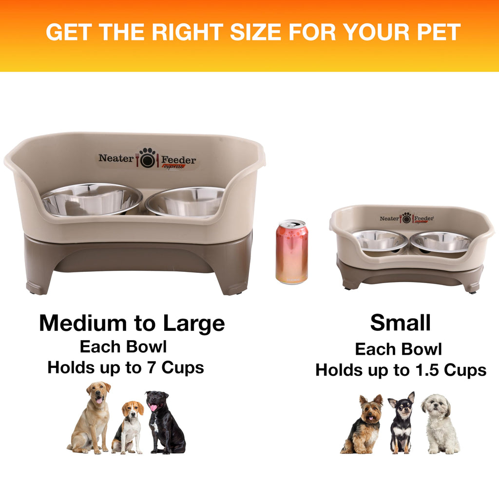 Neater Feeder Express Mess Proof Dog Bowls Elevated for Small Breeds Under 15 Lb, Made in USA, No Spill Raised Dog Food Bowl Stand, Stainless Steel Food and Water Bowl Set, Feeding Station, Grey