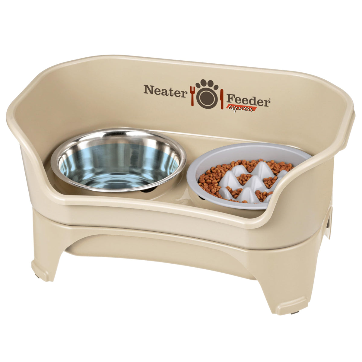 Neater Feeder Express Mess Proof Dog Bowls Elevated for Small Breeds Under 15 Lb, Made in USA, No Spill Raised Dog Food Bowl Stand, Stainless Steel Food and Water Bowl Set, Feeding Station, Grey