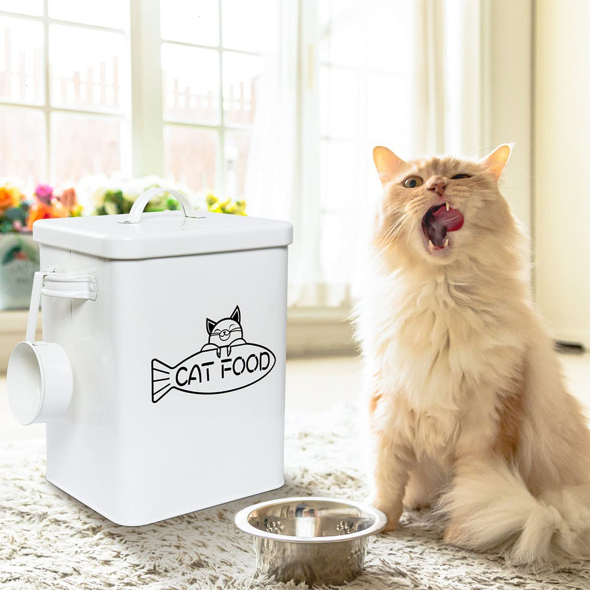 Vumdua Large Dog and Cat Food Storage Container, Farmhouse Pet Food Storage Containers with Lid and Dry Food Scoop, Durable Airtight Cat Container 12-13 lbs Capacity, Great Gift for Pet Owners