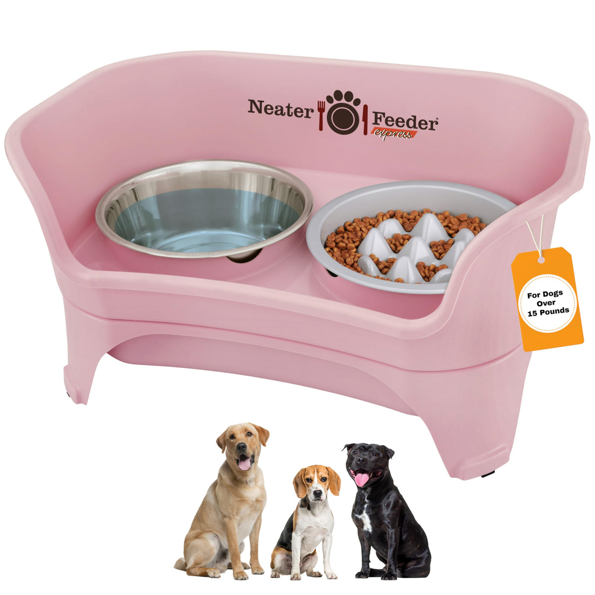 Neater Feeder Express Mess Proof Dog Bowls Elevated for Small Breeds Under 15 Lb, Made in USA, No Spill Raised Dog Food Bowl Stand, Stainless Steel Food and Water Bowl Set, Feeding Station, Grey
