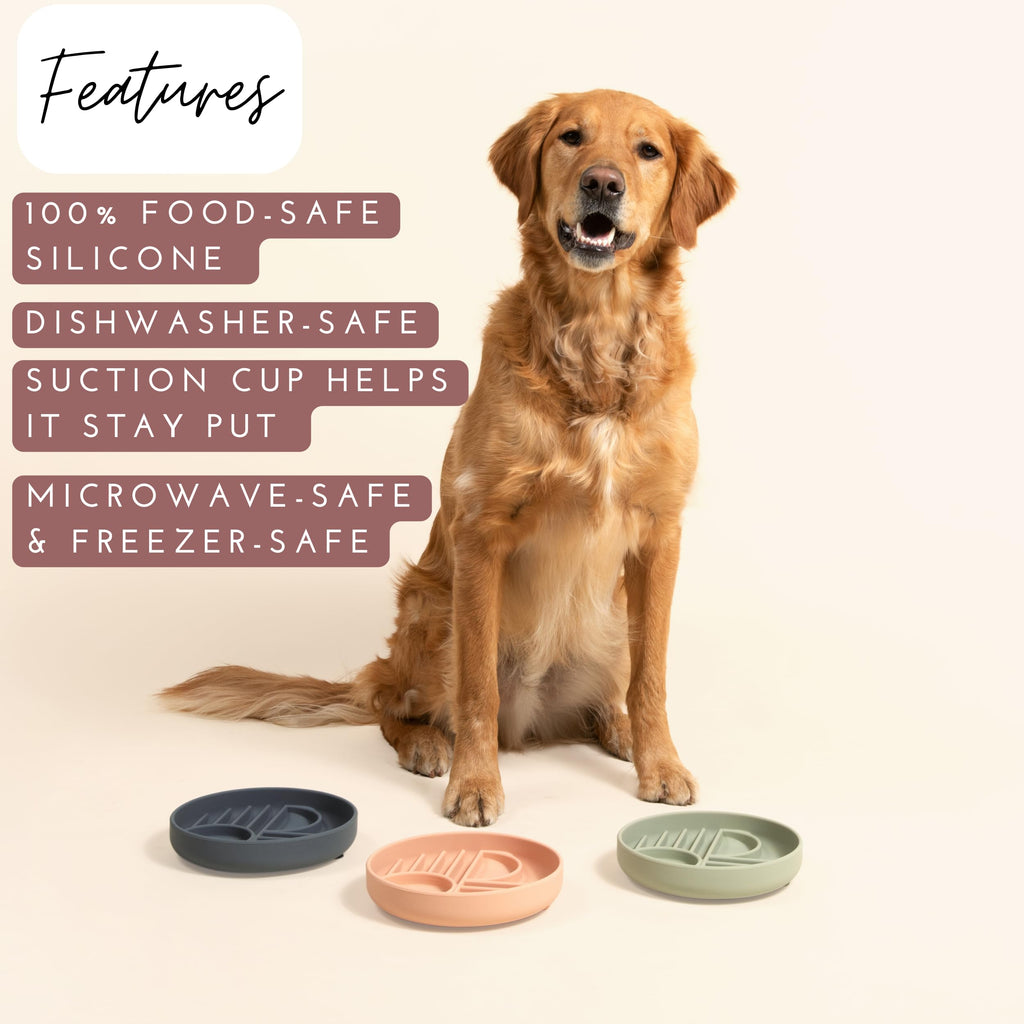 Slow Feeder Dog Bowls - Small Size Silicone Slow Eating Dog Bowl for Puppies & Dogs with Suction Cup -Dishwasher-Safe, Lick Mat Design, Reduces Gulping, for All Breeds, 6”x1.25”- Sage