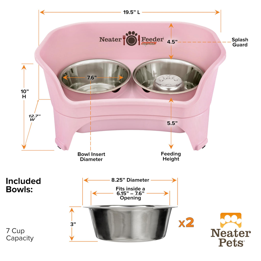 Neater Feeder Express Mess Proof Dog Bowls Elevated for Small Breeds Under 15 Lb, Made in USA, No Spill Raised Dog Food Bowl Stand, Stainless Steel Food and Water Bowl Set, Feeding Station, Grey