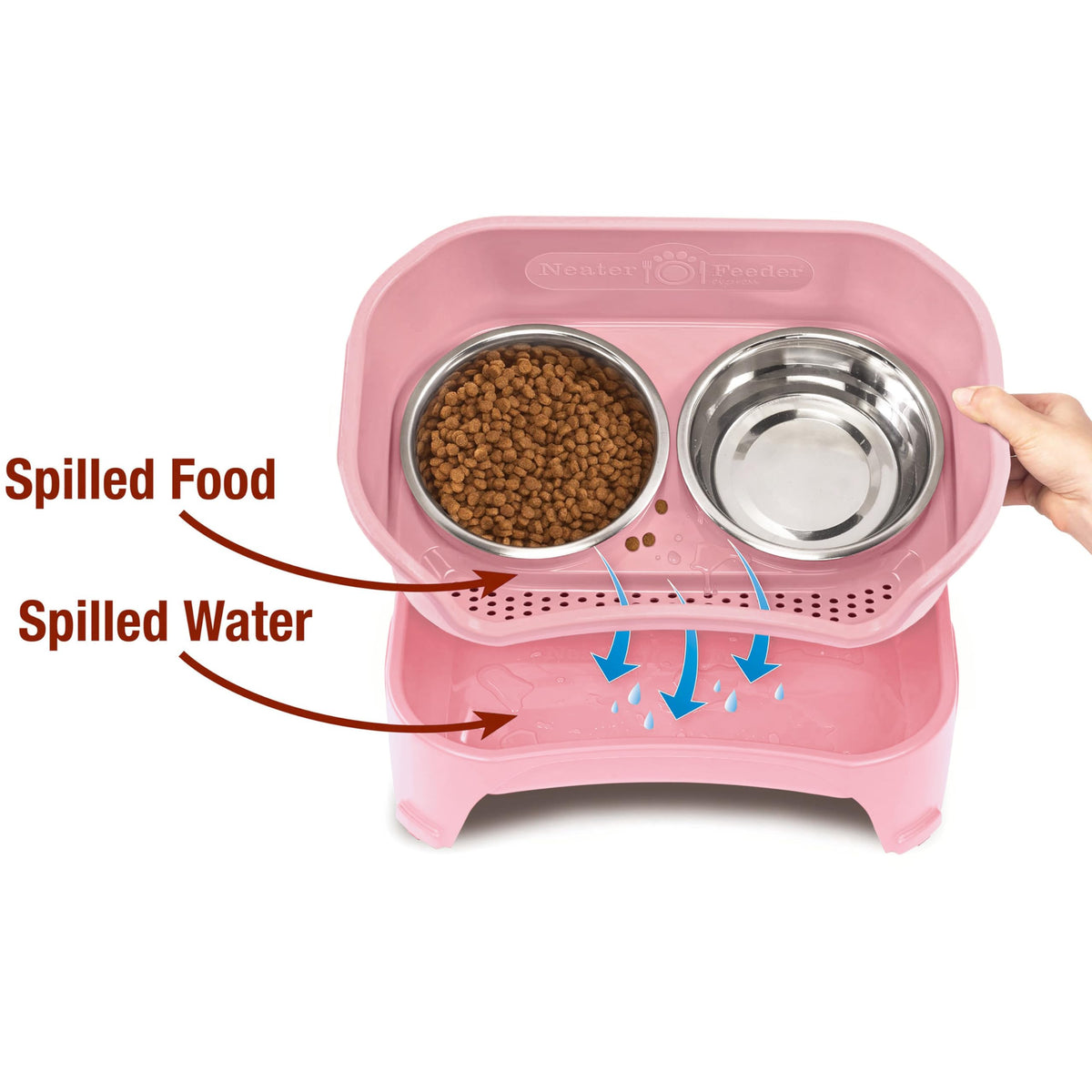 Neater Feeder Express Mess Proof Dog Bowls Elevated for Small Breeds Under 15 Lb, Made in USA, No Spill Raised Dog Food Bowl Stand, Stainless Steel Food and Water Bowl Set, Feeding Station, Grey