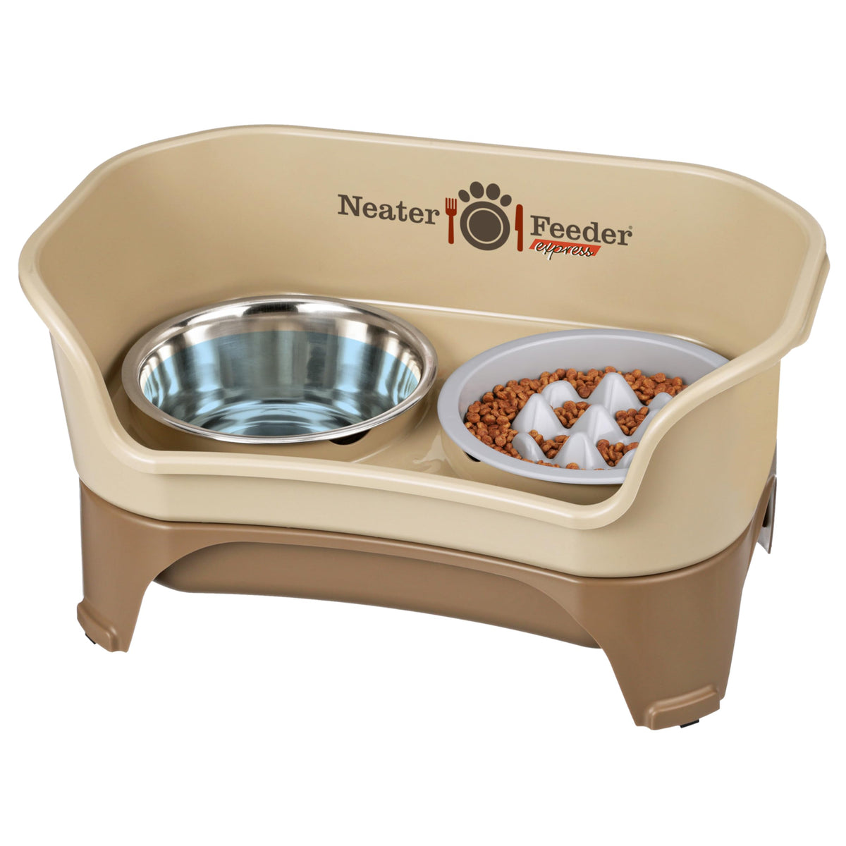 Neater Feeder Express Mess Proof Dog Bowls Elevated for Small Breeds Under 15 Lb, Made in USA, No Spill Raised Dog Food Bowl Stand, Stainless Steel Food and Water Bowl Set, Feeding Station, Grey