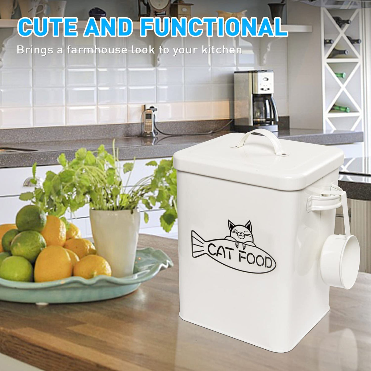 Vumdua Large Dog and Cat Food Storage Container, Farmhouse Pet Food Storage Containers with Lid and Dry Food Scoop, Durable Airtight Cat Container 12-13 lbs Capacity, Great Gift for Pet Owners