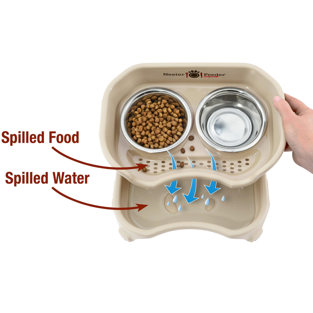 Neater Feeder Express Mess Proof Dog Bowls Elevated for Small Breeds Under 15 Lb, Made in USA, No Spill Raised Dog Food Bowl Stand, Stainless Steel Food and Water Bowl Set, Feeding Station, Grey
