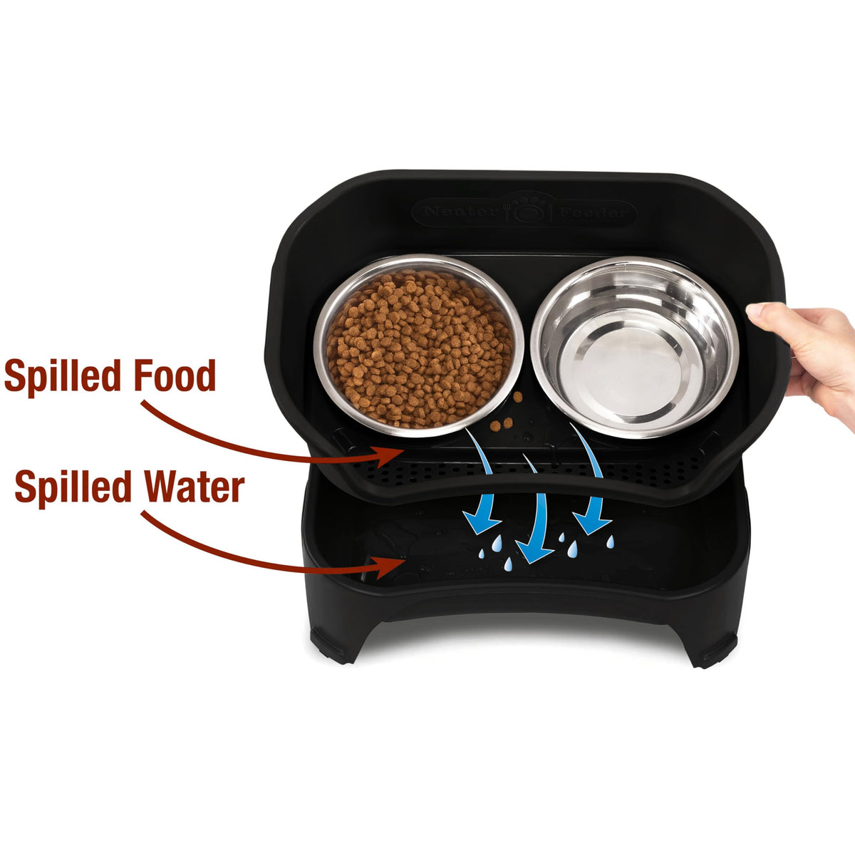 Neater Feeder Express Mess Proof Dog Bowls Elevated for Small Breeds Under 15 Lb, Made in USA, No Spill Raised Dog Food Bowl Stand, Stainless Steel Food and Water Bowl Set, Feeding Station, Grey