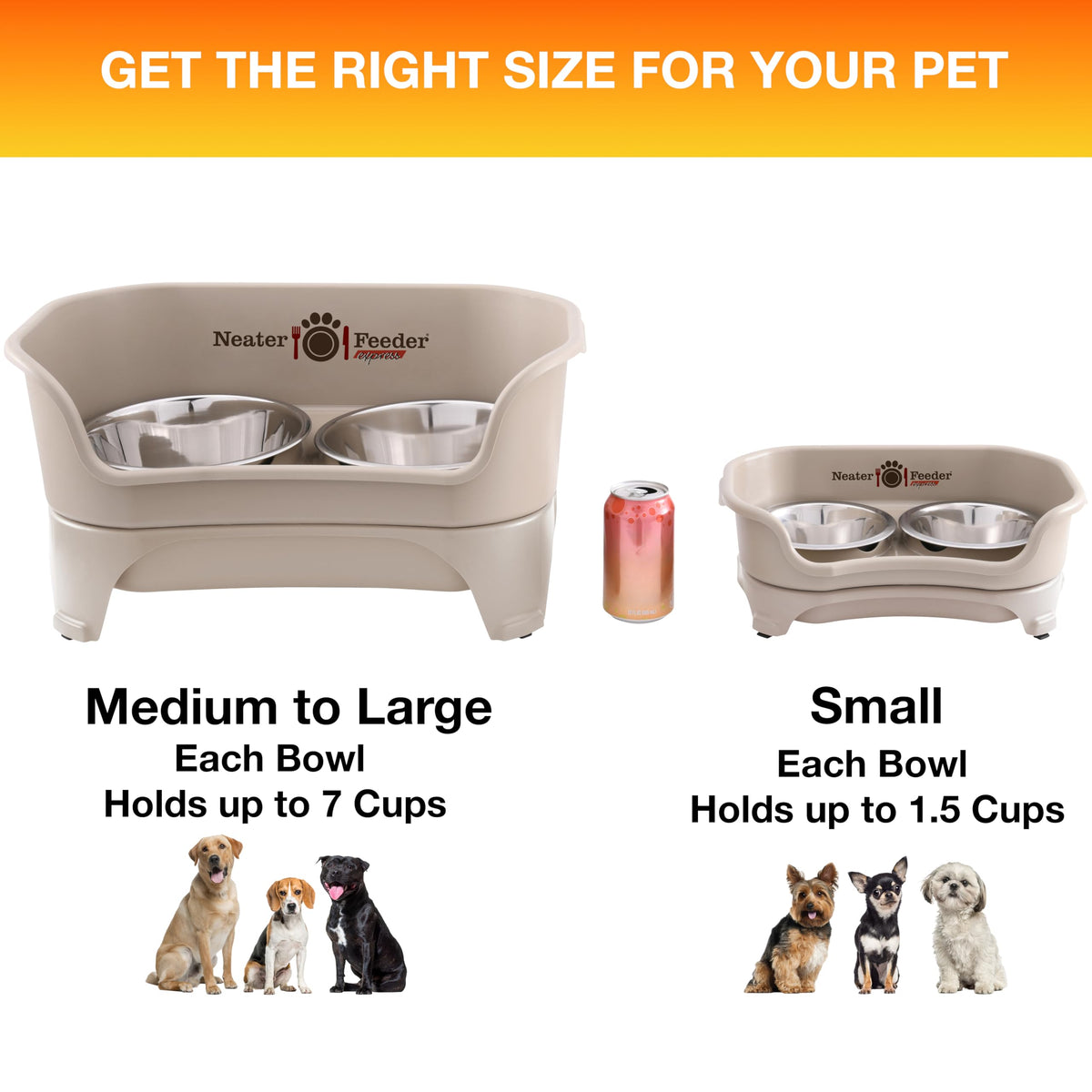 Neater Feeder Express Mess Proof Dog Bowls Elevated for Small Breeds Under 15 Lb, Made in USA, No Spill Raised Dog Food Bowl Stand, Stainless Steel Food and Water Bowl Set, Feeding Station, Grey
