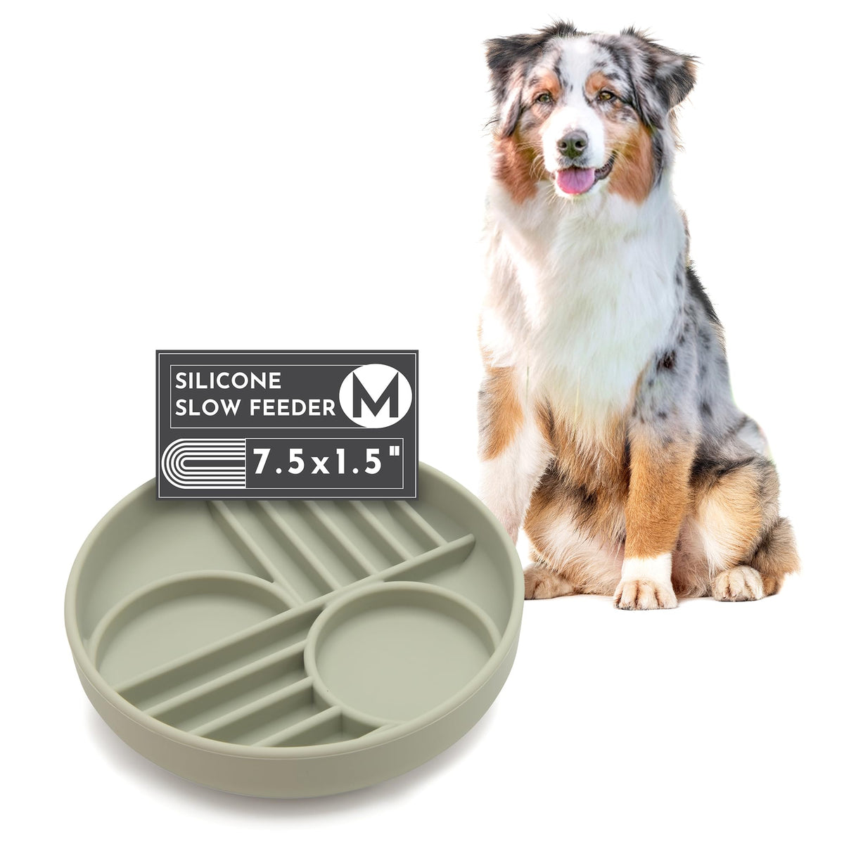 Slow Feeder Dog Bowls - Small Size Silicone Slow Eating Dog Bowl for Puppies & Dogs with Suction Cup -Dishwasher-Safe, Lick Mat Design, Reduces Gulping, for All Breeds, 6”x1.25”- Sage