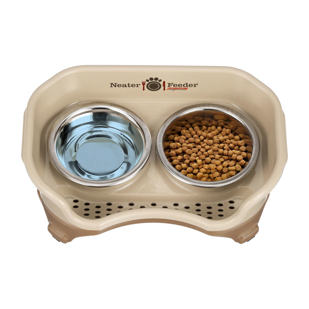 Neater Feeder Express Mess Proof Dog Bowls Elevated for Small Breeds Under 15 Lb, Made in USA, No Spill Raised Dog Food Bowl Stand, Stainless Steel Food and Water Bowl Set, Feeding Station, Grey
