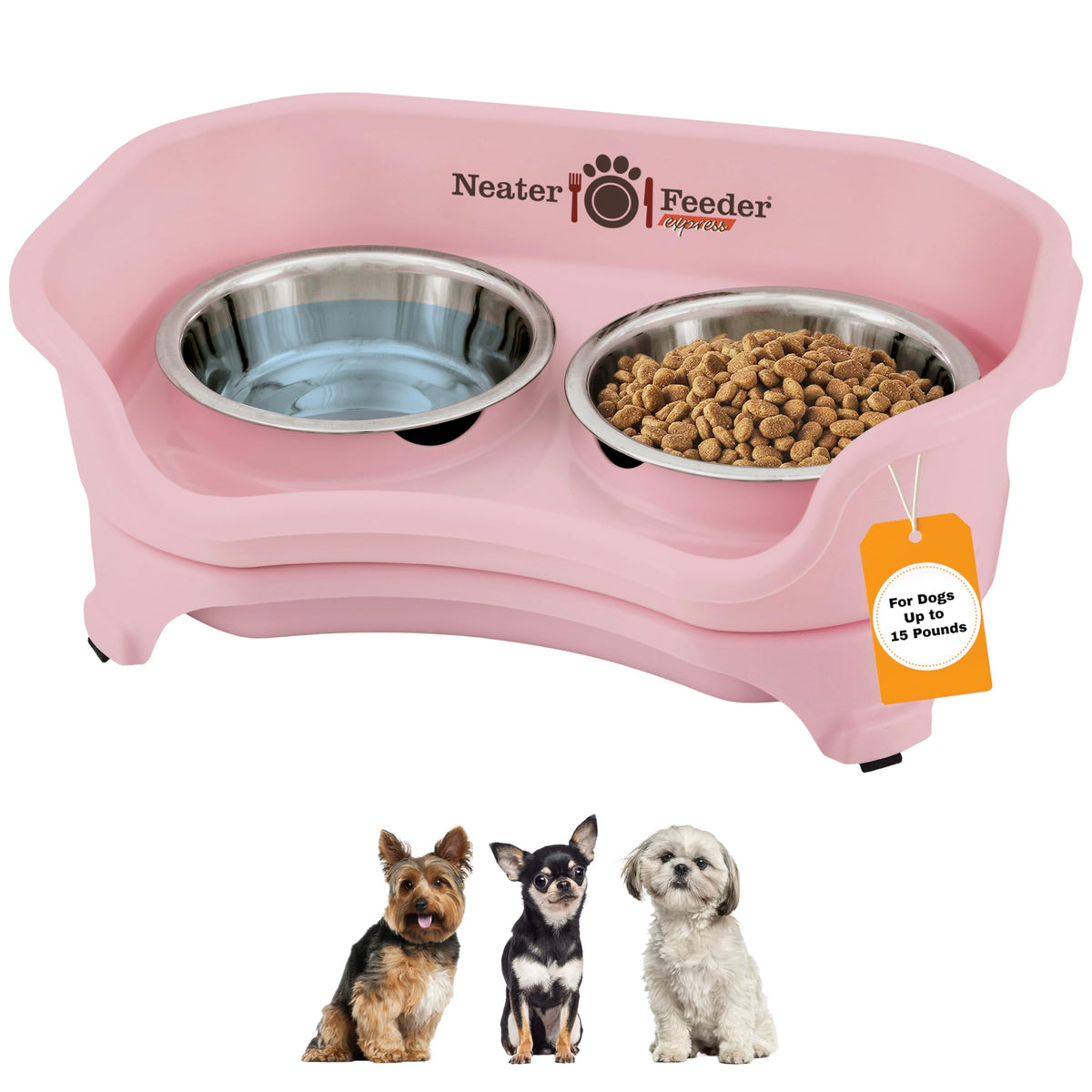Neater Feeder Express Mess Proof Dog Bowls Elevated for Small Breeds Under 15 Lb, Made in USA, No Spill Raised Dog Food Bowl Stand, Stainless Steel Food and Water Bowl Set, Feeding Station, Grey