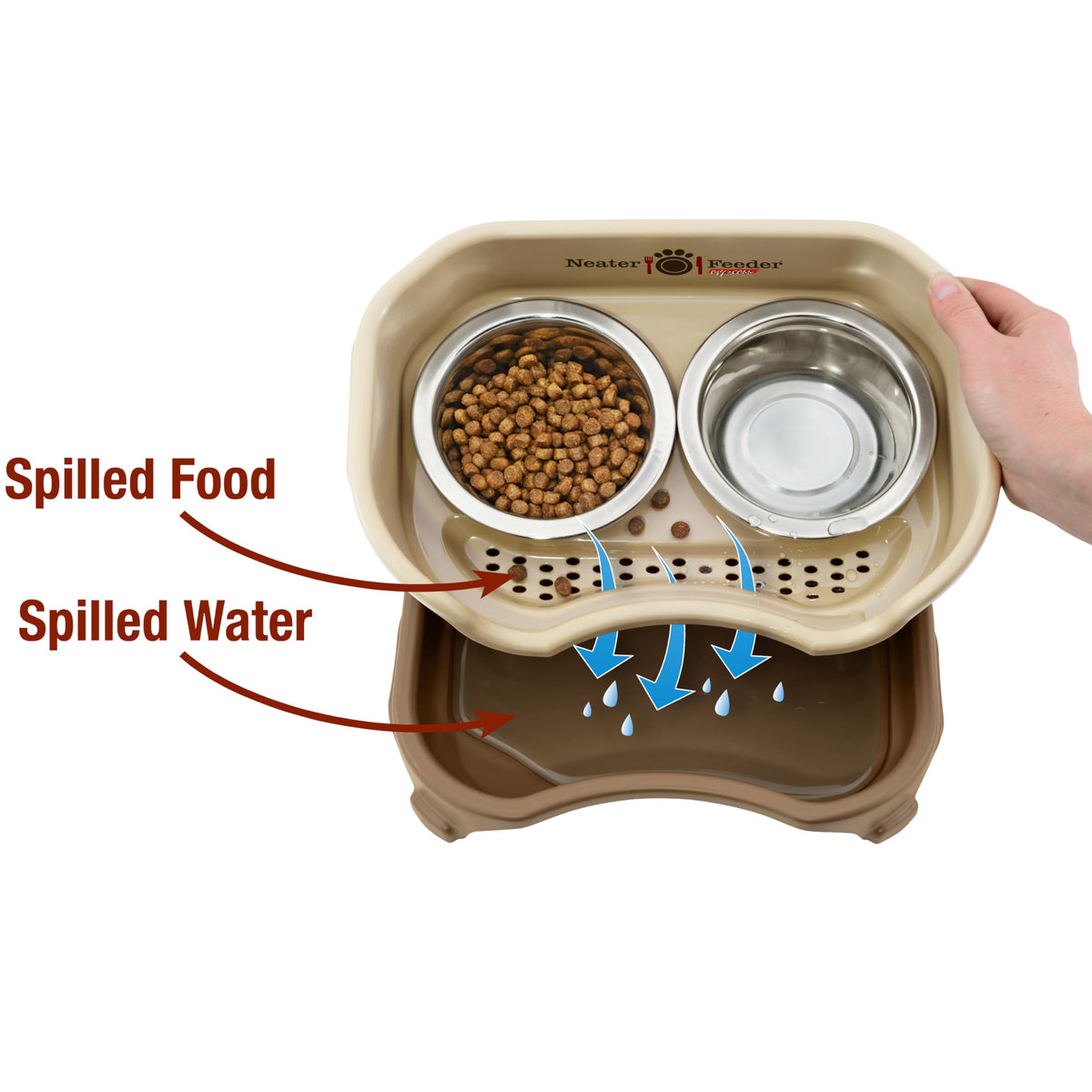 Neater Feeder Express Mess Proof Dog Bowls Elevated for Small Breeds Under 15 Lb, Made in USA, No Spill Raised Dog Food Bowl Stand, Stainless Steel Food and Water Bowl Set, Feeding Station, Grey