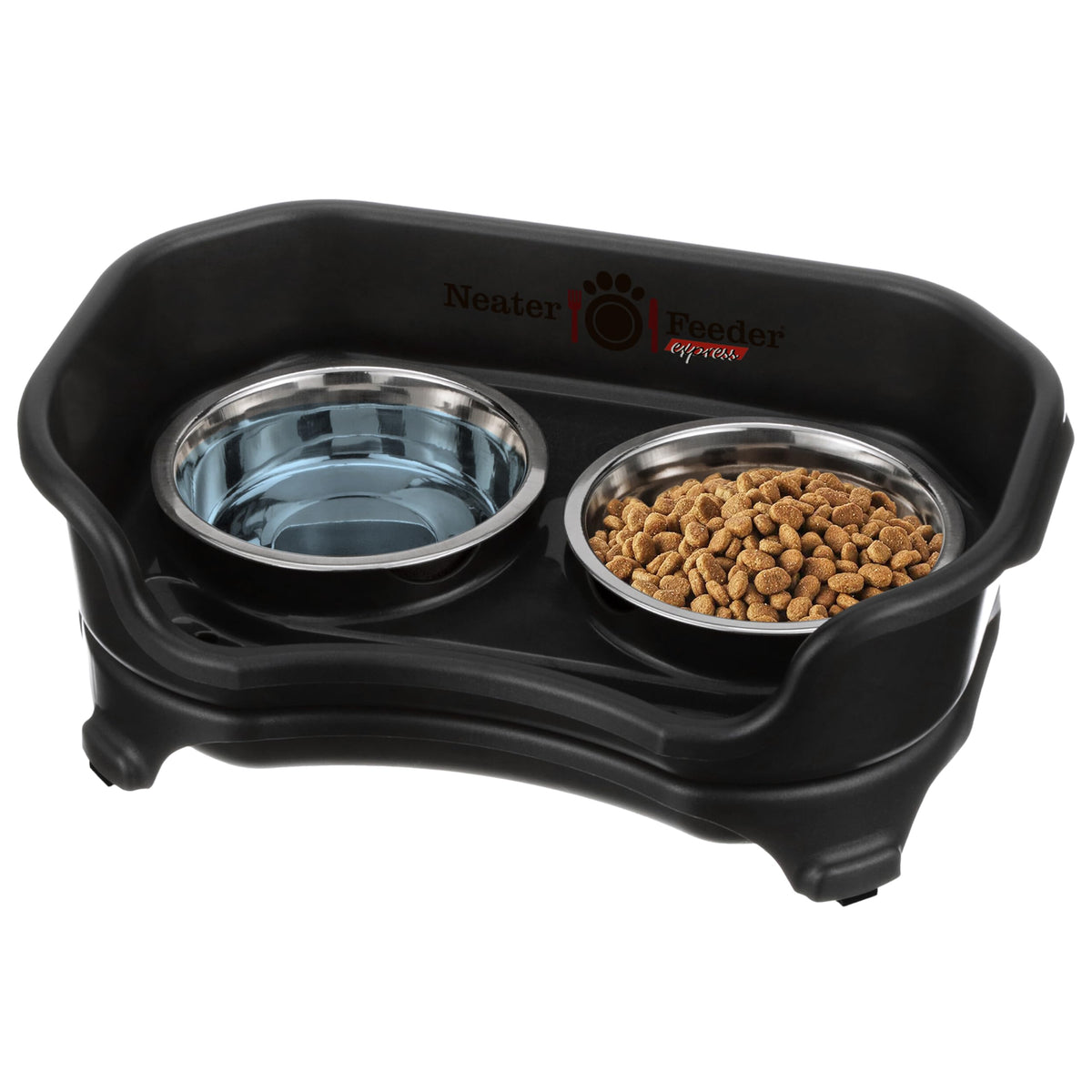 Neater Feeder Express Mess Proof Dog Bowls Elevated for Small Breeds Under 15 Lb, Made in USA, No Spill Raised Dog Food Bowl Stand, Stainless Steel Food and Water Bowl Set, Feeding Station, Grey