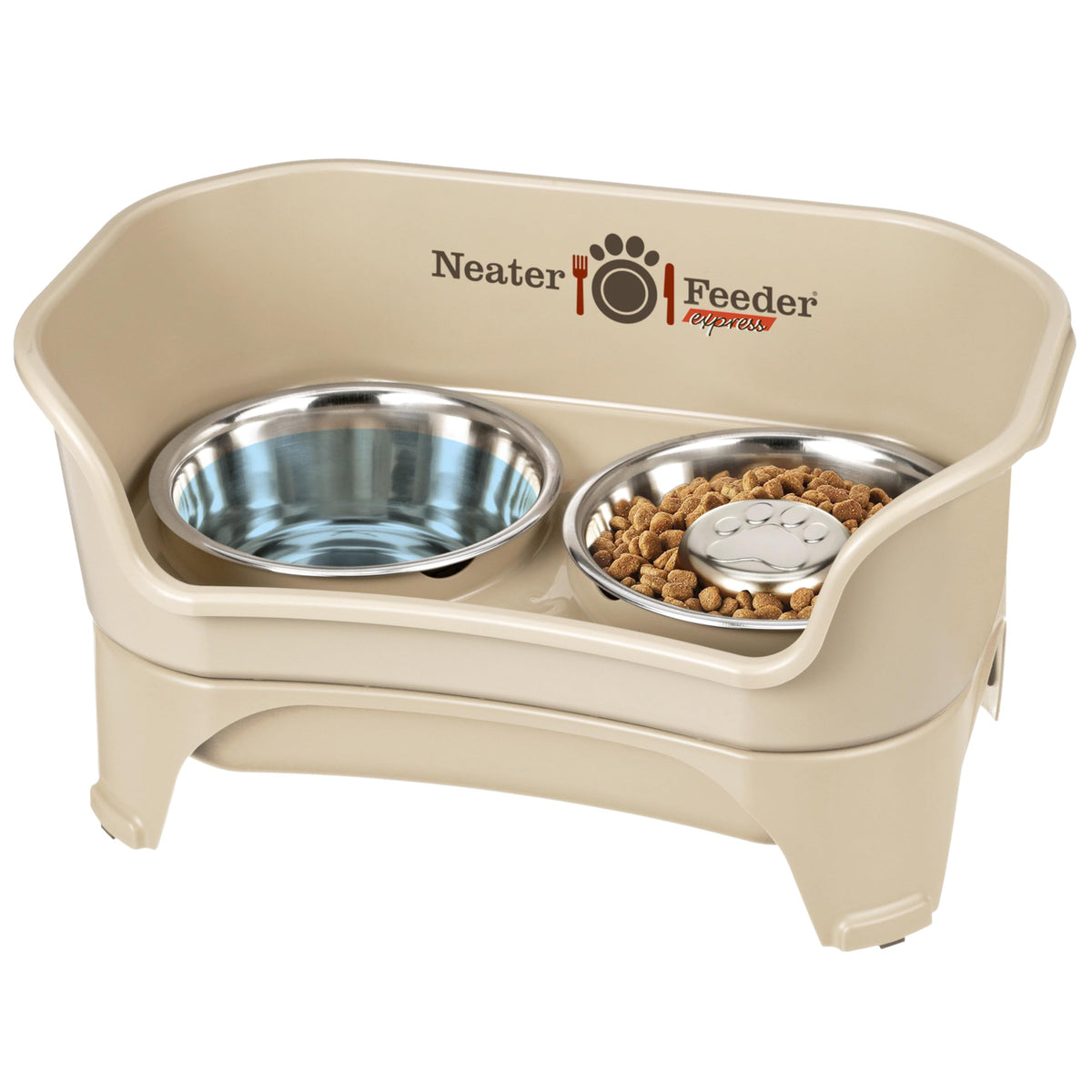 Neater Feeder Express Mess Proof Dog Bowls Elevated for Small Breeds Under 15 Lb, Made in USA, No Spill Raised Dog Food Bowl Stand, Stainless Steel Food and Water Bowl Set, Feeding Station, Grey