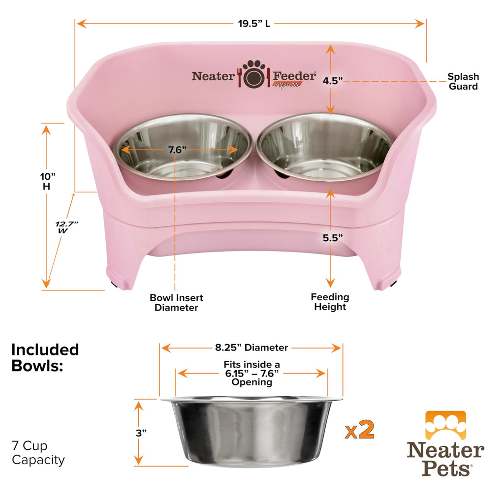Neater Feeder Express Mess Proof Dog Bowls Elevated for Small Breeds Under 15 Lb, Made in USA, No Spill Raised Dog Food Bowl Stand, Stainless Steel Food and Water Bowl Set, Feeding Station, Grey