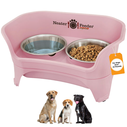 Neater Feeder Express Mess Proof Dog Bowls Elevated for Small Breeds Under 15 Lb, Made in USA, No Spill Raised Dog Food Bowl Stand, Stainless Steel Food and Water Bowl Set, Feeding Station, Grey