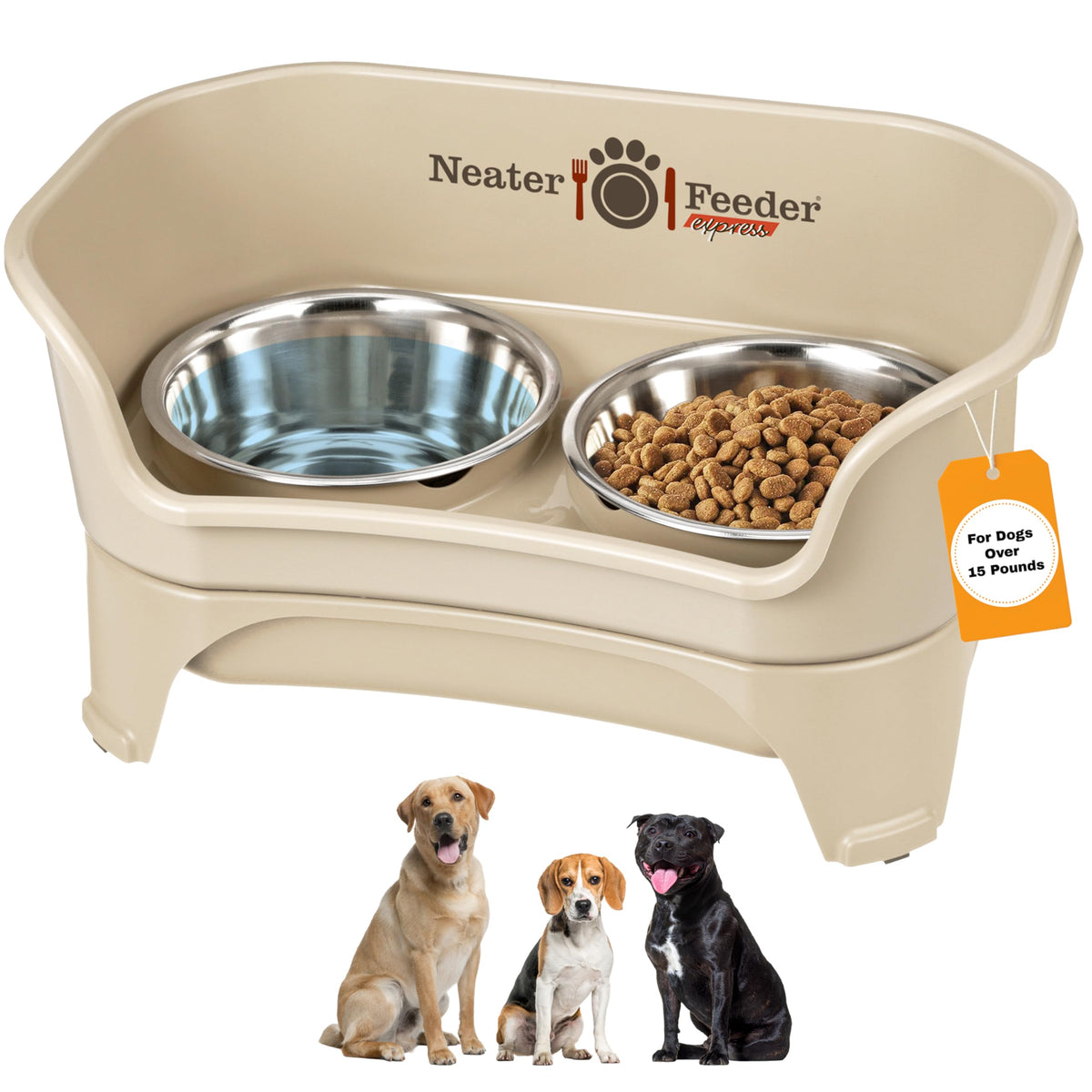Neater Feeder Express Mess Proof Dog Bowls Elevated for Small Breeds Under 15 Lb, Made in USA, No Spill Raised Dog Food Bowl Stand, Stainless Steel Food and Water Bowl Set, Feeding Station, Grey