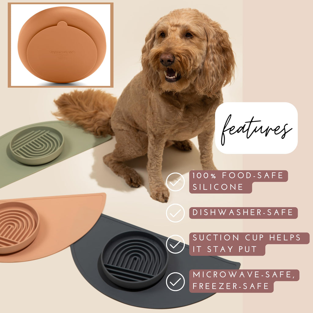 Slow Feeder Dog Bowls - Small Size Silicone Slow Eating Dog Bowl for Puppies & Dogs with Suction Cup -Dishwasher-Safe, Lick Mat Design, Reduces Gulping, for All Breeds, 6”x1.25”- Sage
