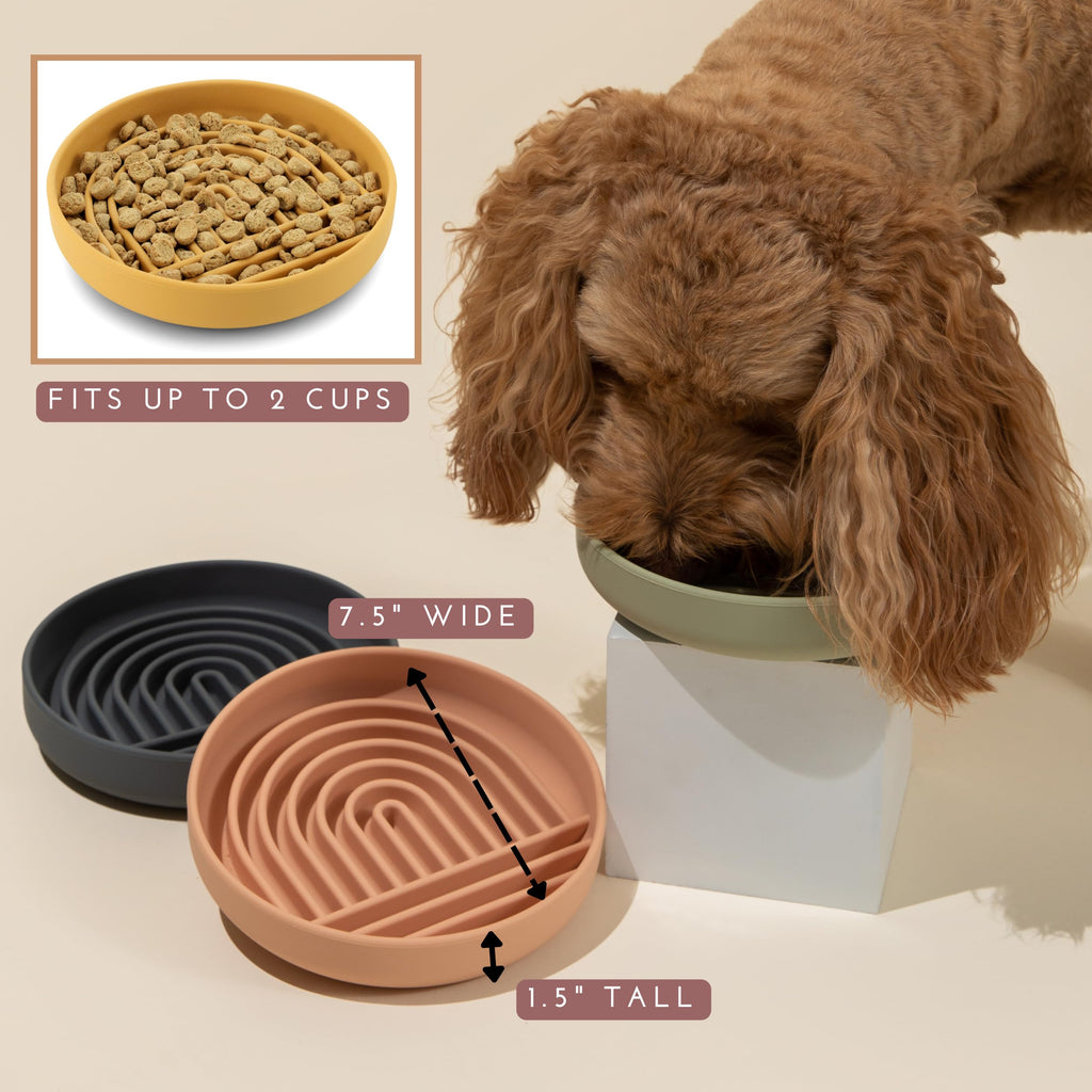 Slow Feeder Dog Bowls - Small Size Silicone Slow Eating Dog Bowl for Puppies & Dogs with Suction Cup -Dishwasher-Safe, Lick Mat Design, Reduces Gulping, for All Breeds, 6”x1.25”- Sage