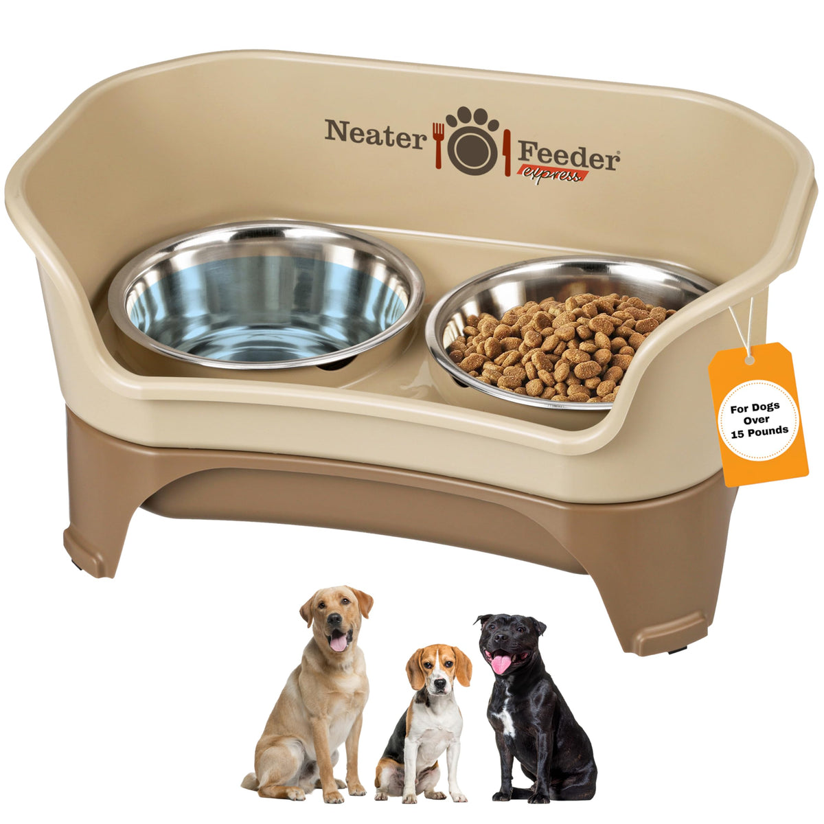Neater Feeder Express Mess Proof Dog Bowls Elevated for Small Breeds Under 15 Lb, Made in USA, No Spill Raised Dog Food Bowl Stand, Stainless Steel Food and Water Bowl Set, Feeding Station, Grey