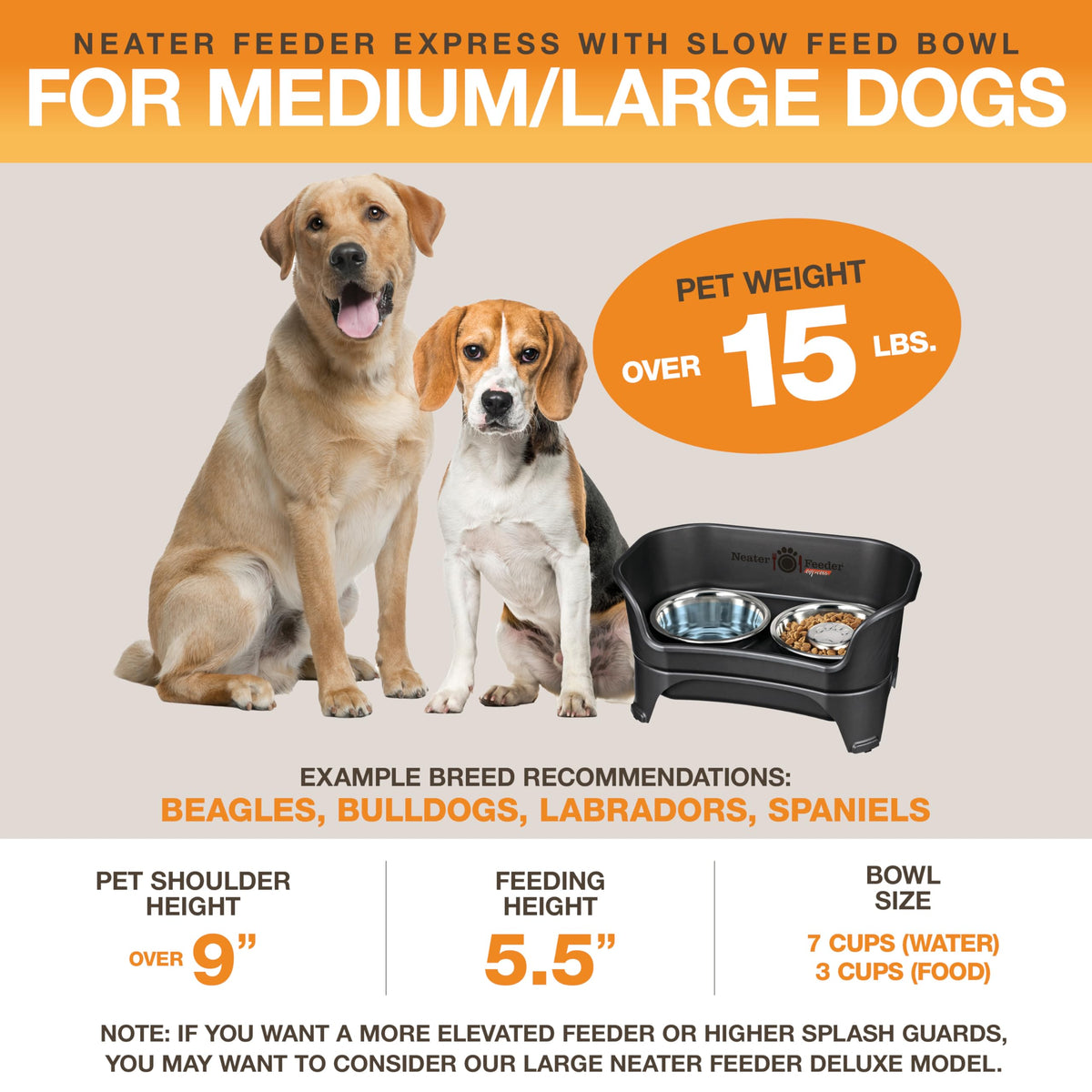 Neater Feeder Express Mess Proof Dog Bowls Elevated for Small Breeds Under 15 Lb, Made in USA, No Spill Raised Dog Food Bowl Stand, Stainless Steel Food and Water Bowl Set, Feeding Station, Grey