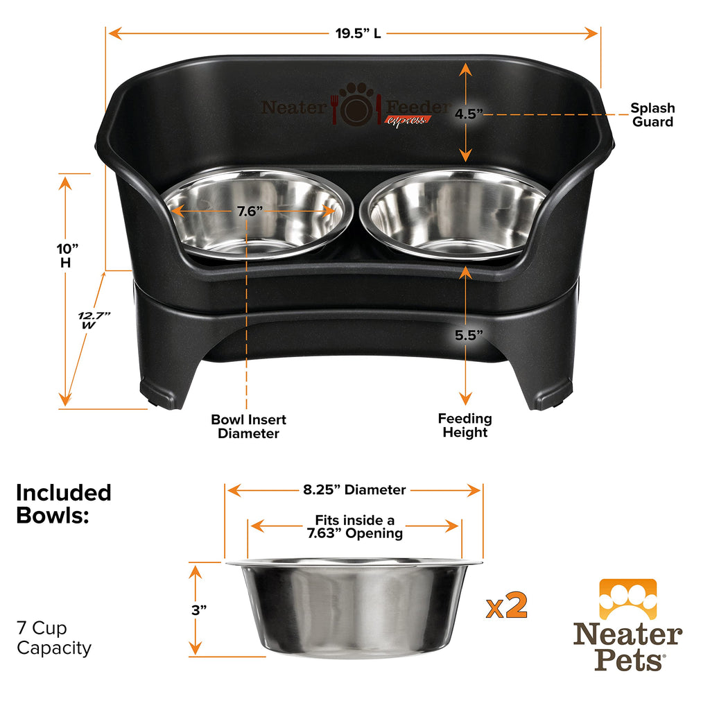Neater Feeder Express Mess Proof Dog Bowls Elevated for Small Breeds Under 15 Lb, Made in USA, No Spill Raised Dog Food Bowl Stand, Stainless Steel Food and Water Bowl Set, Feeding Station, Grey