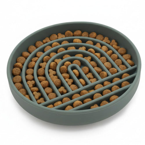 Slow Feeder Dog Bowls - Small Size Silicone Slow Eating Dog Bowl for Puppies & Dogs with Suction Cup -Dishwasher-Safe, Lick Mat Design, Reduces Gulping, for All Breeds, 6”x1.25”- Sage
