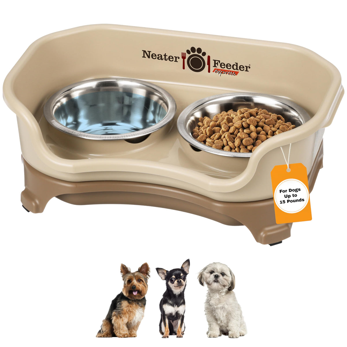 Neater Feeder Express Mess Proof Dog Bowls Elevated for Small Breeds Under 15 Lb, Made in USA, No Spill Raised Dog Food Bowl Stand, Stainless Steel Food and Water Bowl Set, Feeding Station, Grey