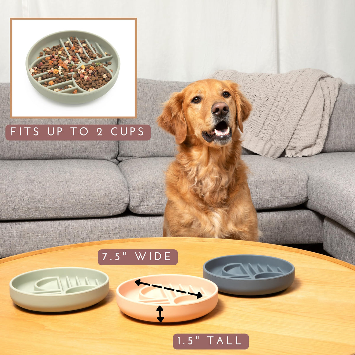 Slow Feeder Dog Bowls - Small Size Silicone Slow Eating Dog Bowl for Puppies & Dogs with Suction Cup -Dishwasher-Safe, Lick Mat Design, Reduces Gulping, for All Breeds, 6”x1.25”- Sage